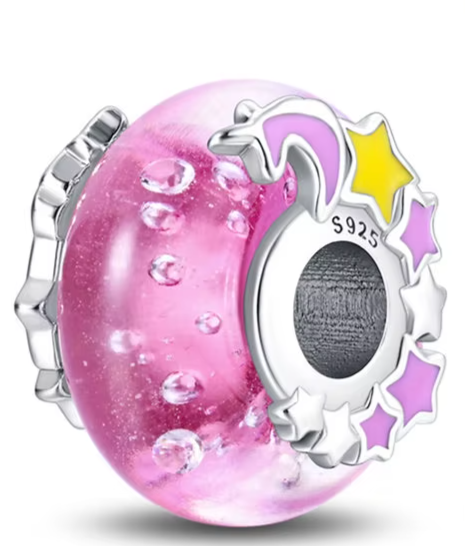 Separador de Berloques My Life em Prata - Rosa com Estrelas