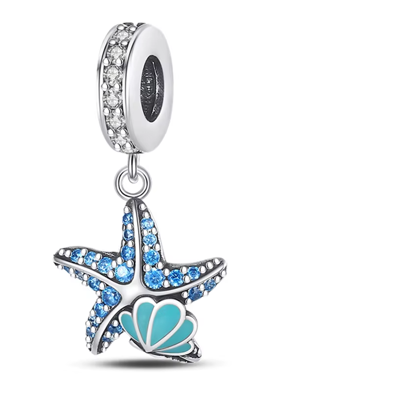 Berloque My Life em Prata - Estrela do Mar com Concha Azul
