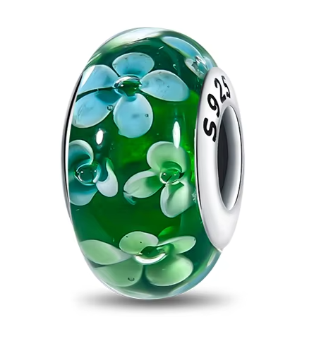 Separador de Berloques em Prata - Verde com Flores
