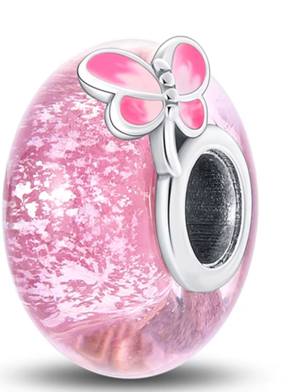 Separador de Berloques em Prata - Rosa com Borboleta