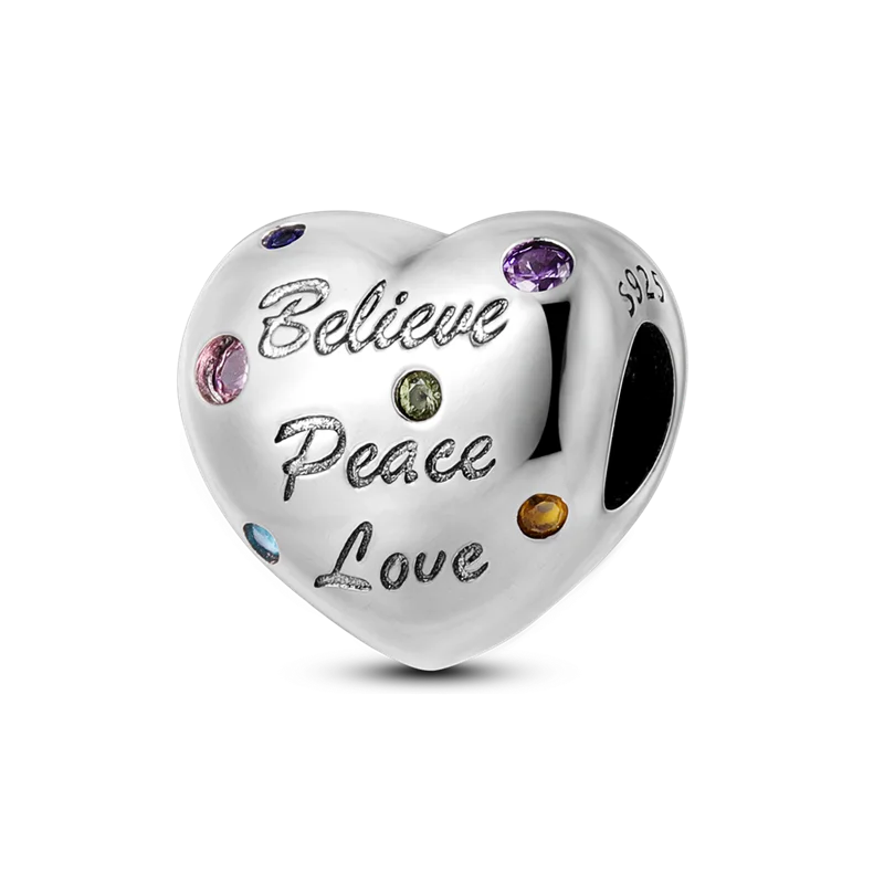 Berloque My Life em Prata 925 - Coração Belive Peace Love