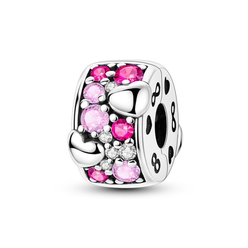 Separador de Berloques em Prata 925 - Pedras Rosas com Coração