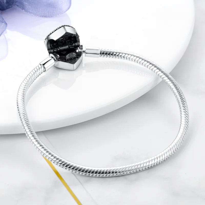 Pulseira para Berloques My Life em Prata - Coração com Pedras Brancas