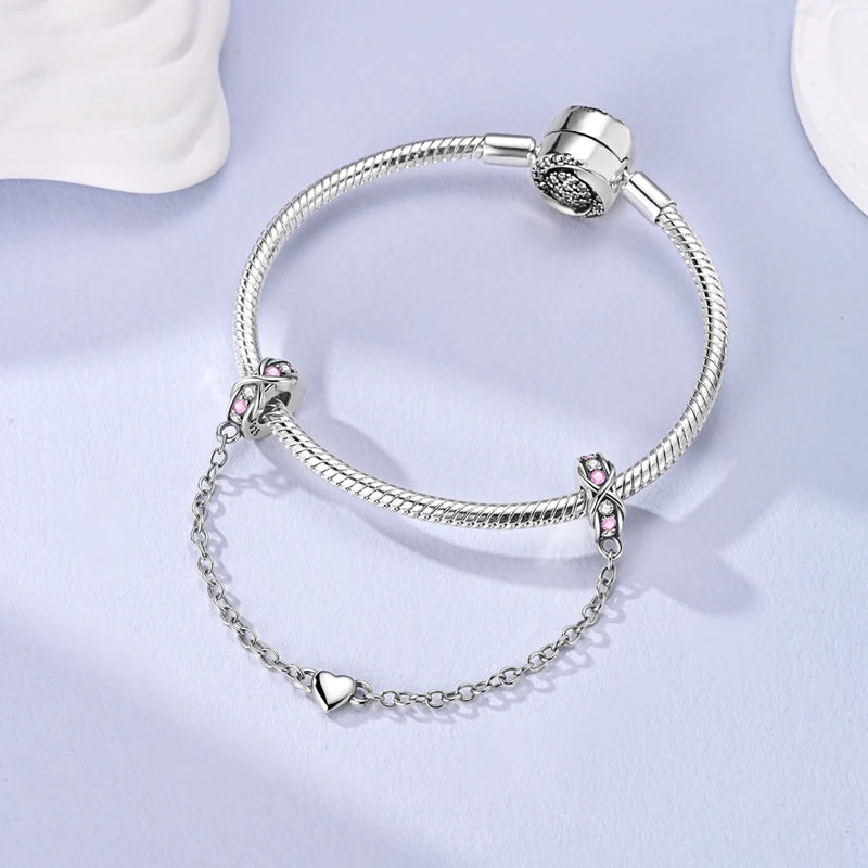 Corrente de Segurança em Prata 925 - Pedras e Coração