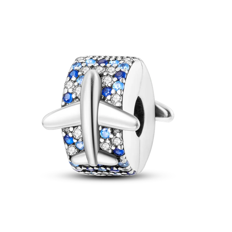 Separador de Berloques em Prata - Avião com Pedras Azuis