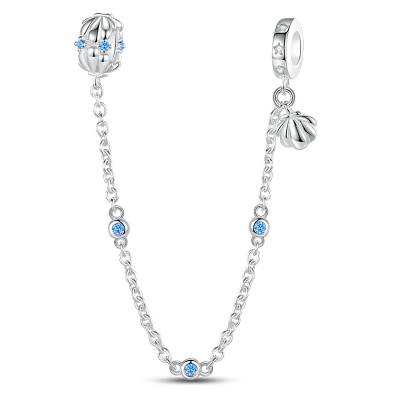 Corrente de Segurança em Prataa 925 - Concha com Pedras Azuis