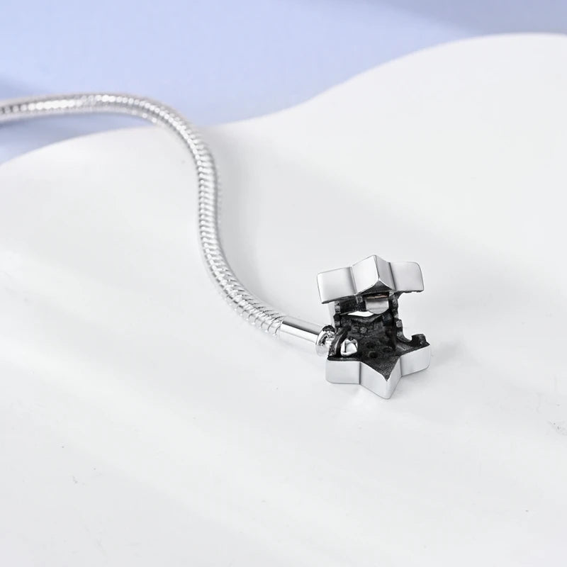 Pulseira para Berloques My Life em Prata de Estrela com Pedras Azuis