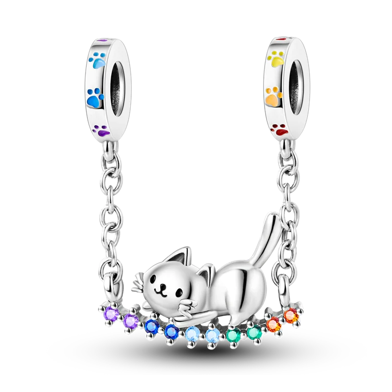 Berloque My Life em Prata - Gatinho Arco-Íris