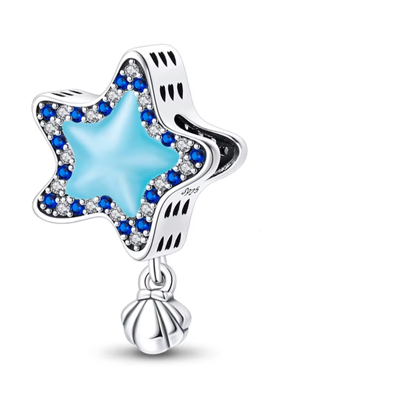 Berloque em Prata 925 - Estrela e Concha com Pedras