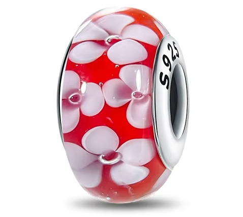 Separador de Berloques My Life em Prata - Vermelho com Flor Branca