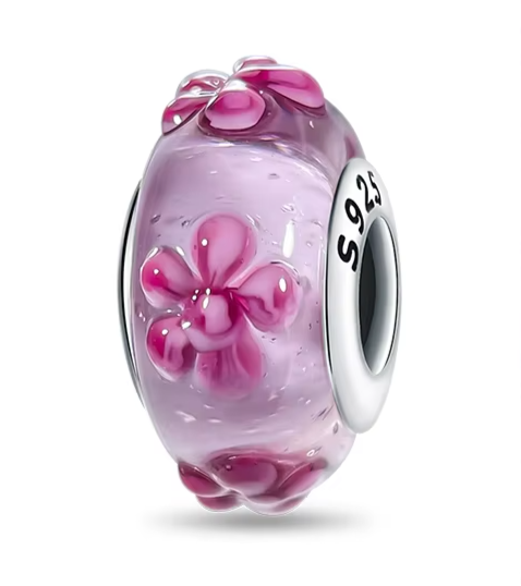 Separador de Berloques em Prata 925 - Branco com Flor Rosa