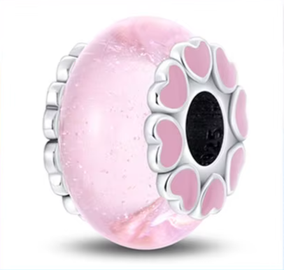 Separador de Berloque em Prata - Rosa com Coração