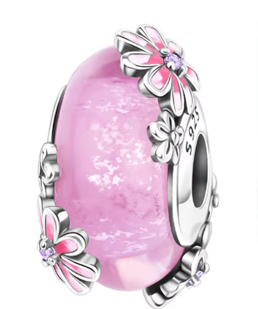 Separador de Berloques em Prata 925 - Rosa com Flores