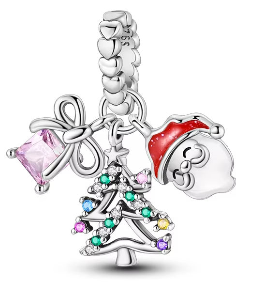 Berloque My Life em Prata - Papai Noel, Presente e Árvore de Natal