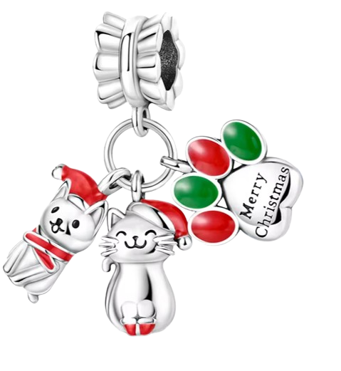 Berloque My Life em Prata 925 - Gatos no Natal