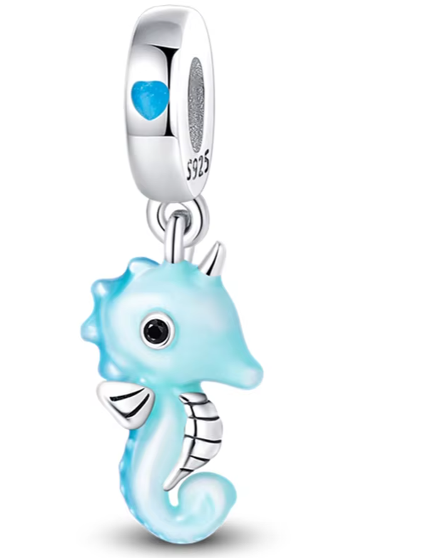 Berloque em Prata 925 - Cavalo Marinho Azul