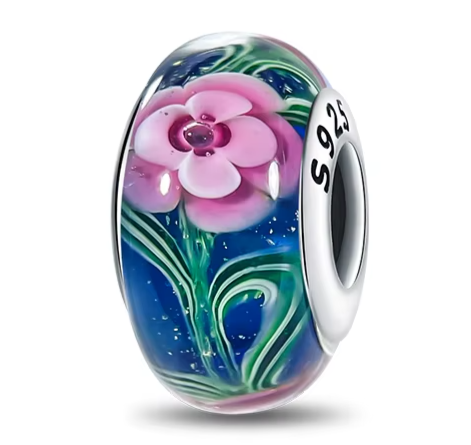 Separador de Berloque My Life em Prata - Azul com Flor Rosa