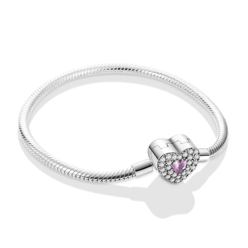 Pulseira para Berloques My Life em Prata - Coração com Pedras Brancas