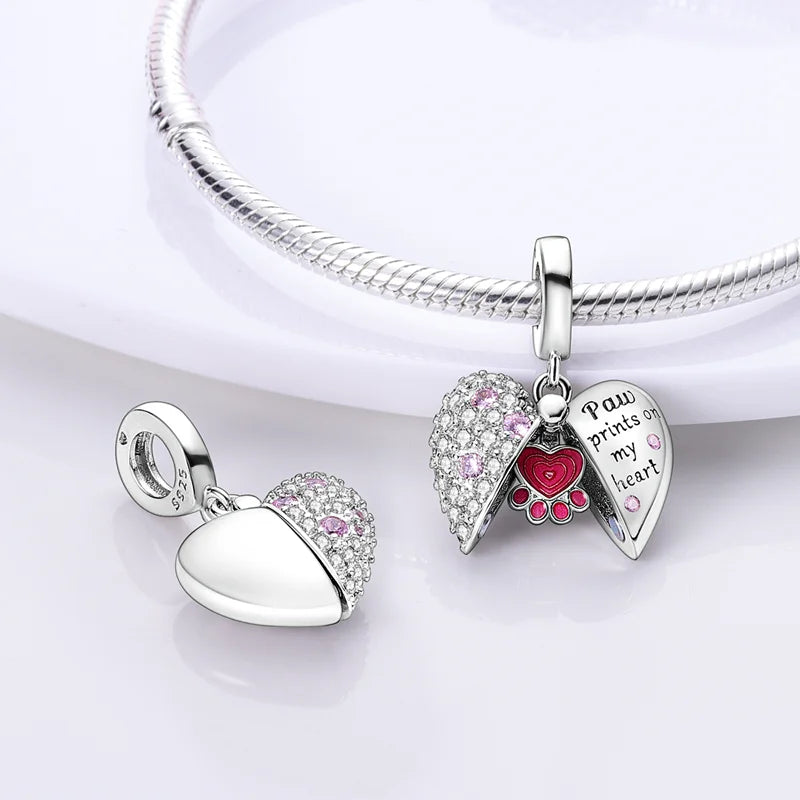 Berloque My Life em Prata - Paw Prints on My Heart