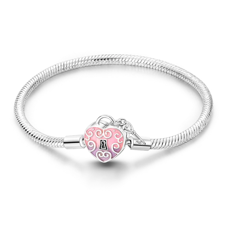 Pulseira para Berloque My Life - Cadeado de Coração Rosa
