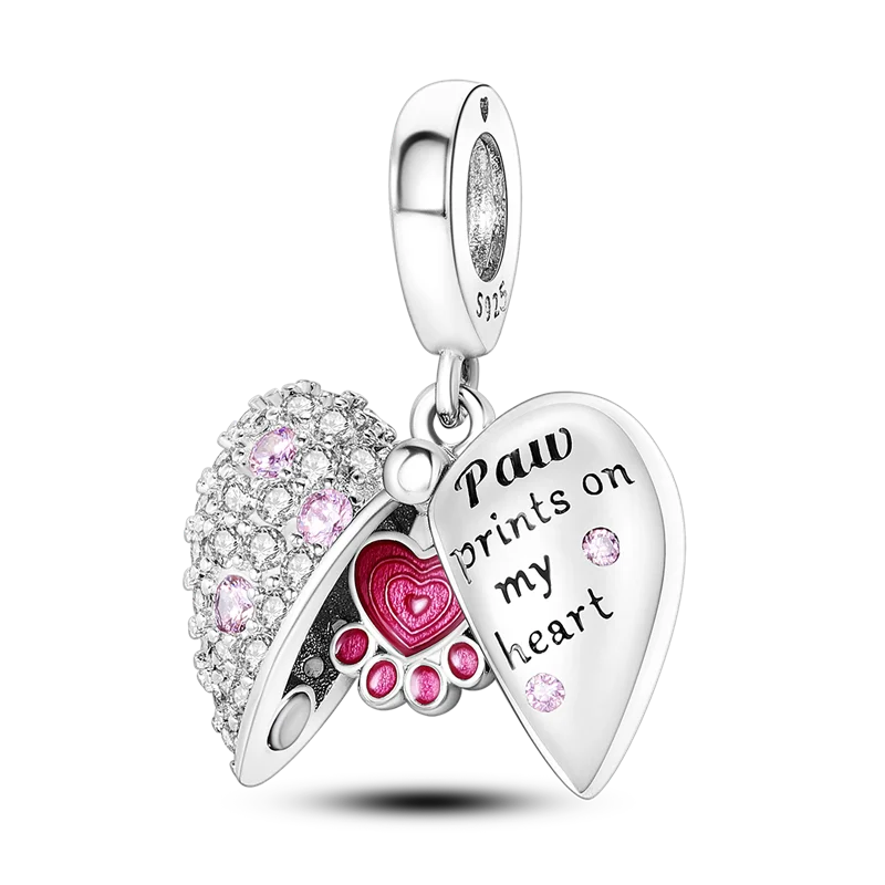 Berloque My Life em Prata - Paw Prints on My Heart