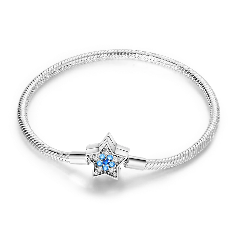 Pulseira para Berloques My Life em Prata de Estrela com Pedras Azuis