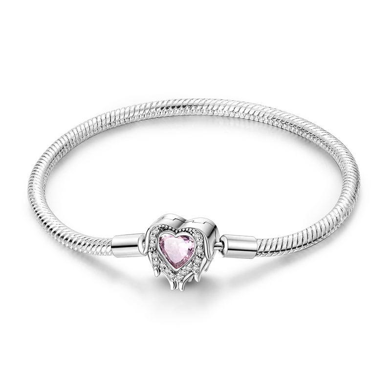 Bracelete para Berloque My Life - Coração Branco com Pedra Rosa