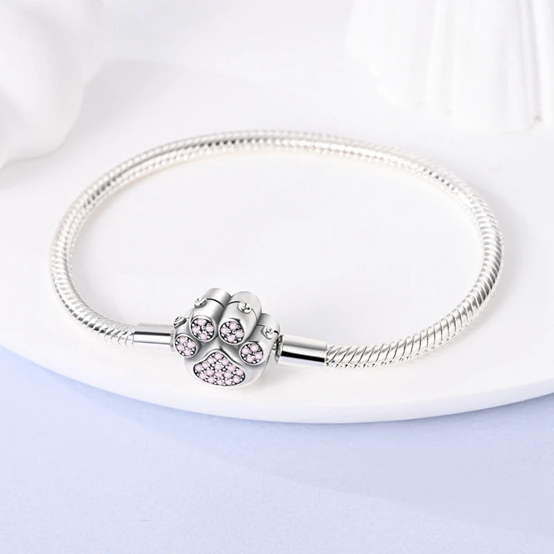 Pulseira para Berloques My Life em Prata de Patinha com Pedras Rosas