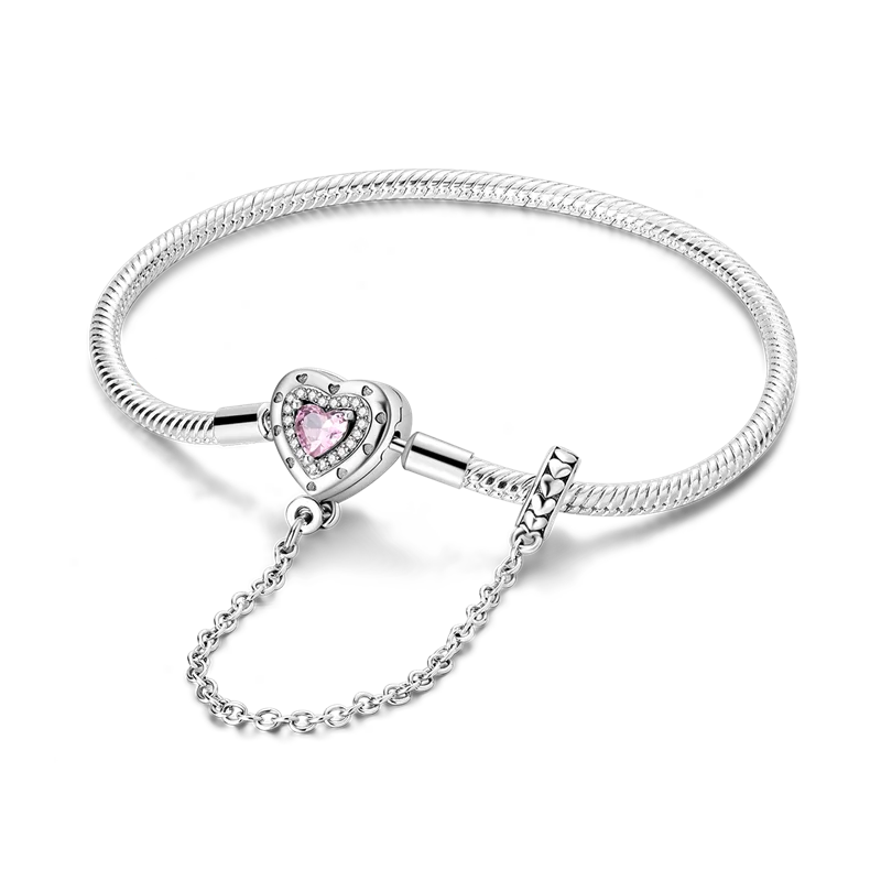 Bracelete para Berloque My Life com Trava de Segurança - Coração com Pedras