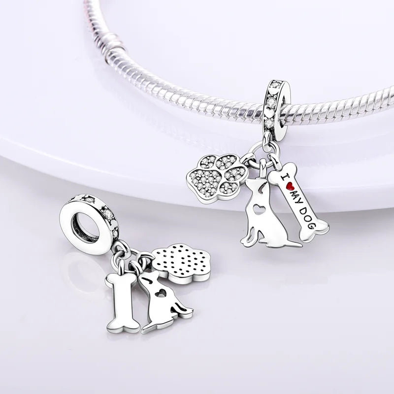 Berloque My Life em Prata - I Love My Dog
