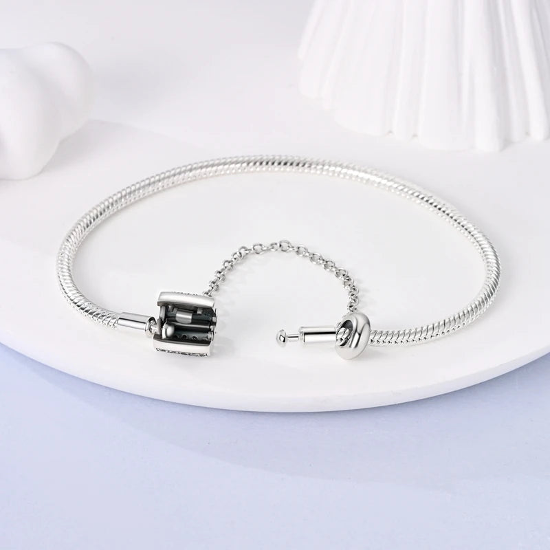Pulseira para Berloque My Life com Trava de Segurança Retangular com Pedras