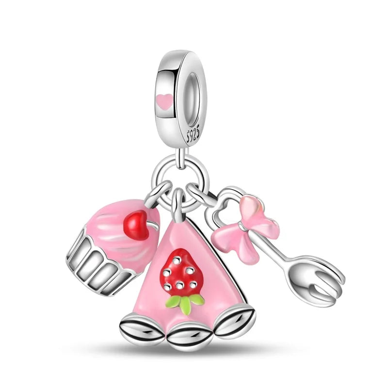 Berloque My Life em Prata 925 - Torta e CupCake de Morango