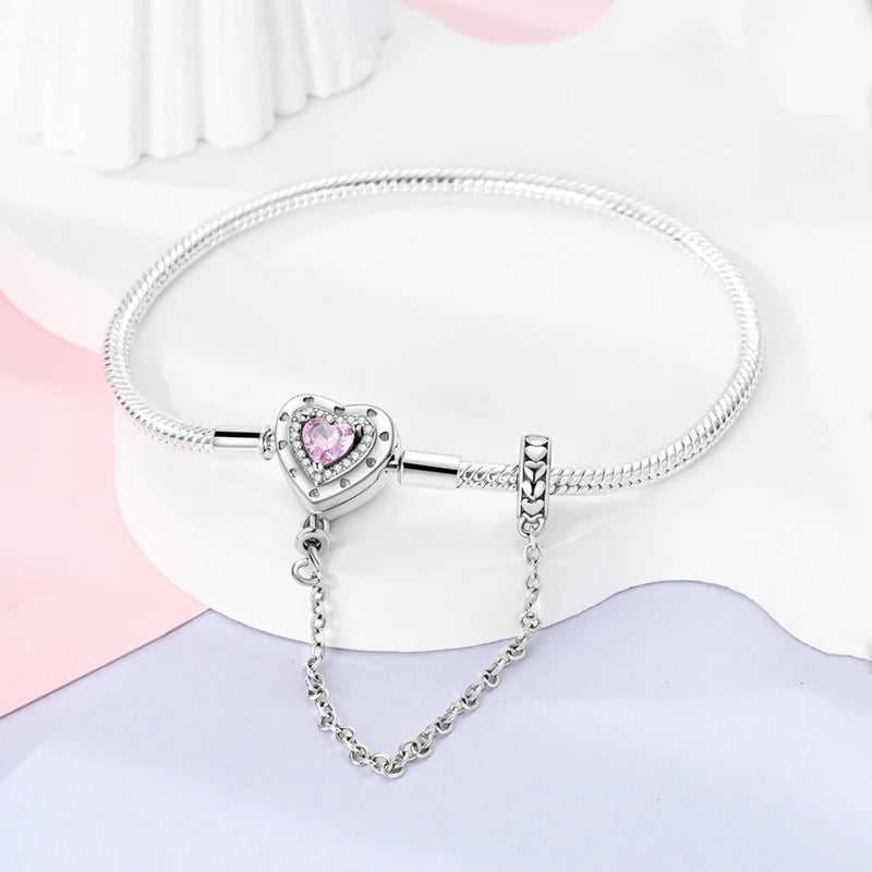 Bracelete para Berloque My Life com Trava de Segurança - Coração com Pedras