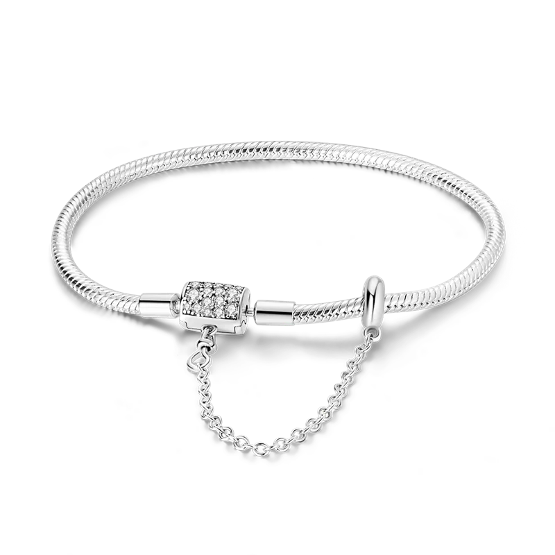 Pulseira para Berloque My Life com Trava de Segurança Retangular com Pedras