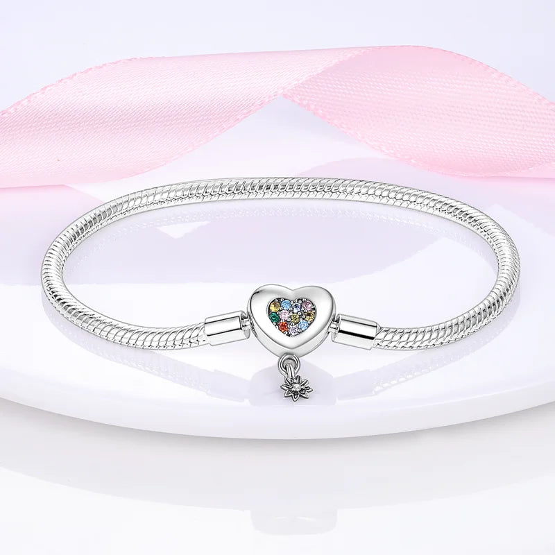 Pulseira para Berloques My Life em Prata de Coração com Pedras Coloridas