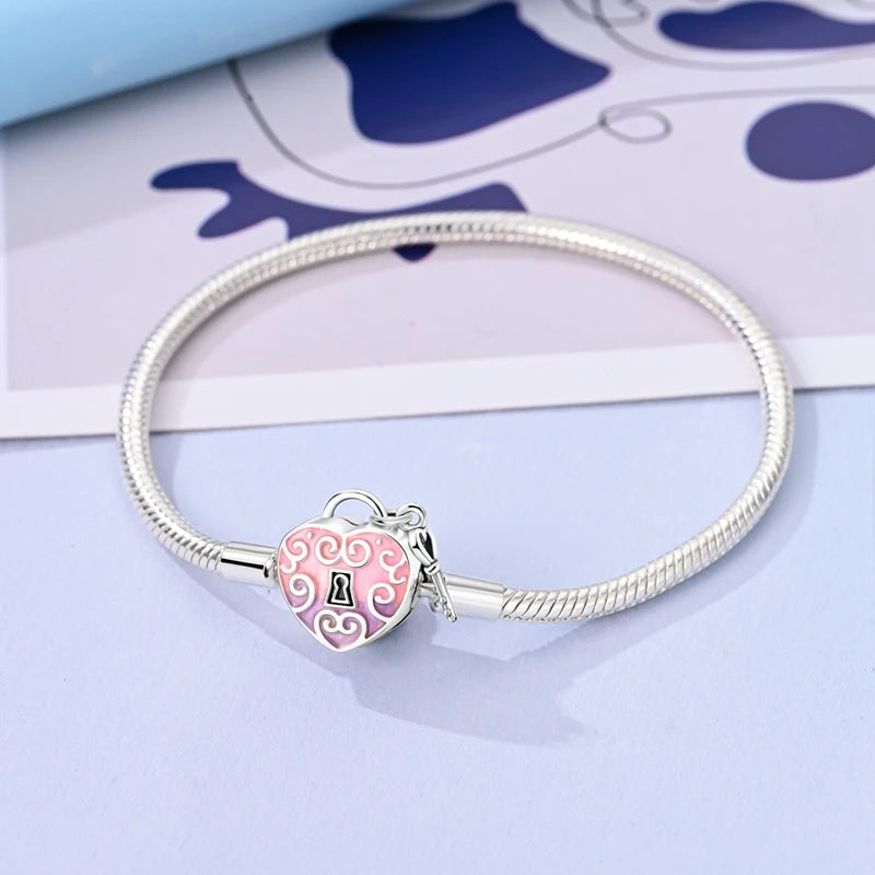 Pulseira para Berloque My Life - Cadeado de Coração Rosa