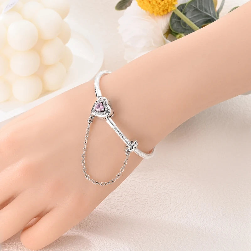 Bracelete para Berloque My Life com Trava de Segurança - Coração com Pedras