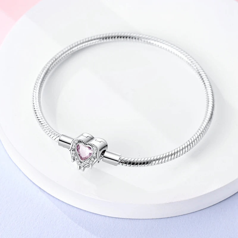Bracelete para Berloque My Life - Coração Branco com Pedra Rosa