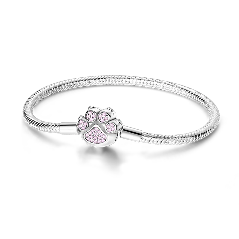 Pulseira para Berloques My Life em Prata de Patinha com Pedras Rosas