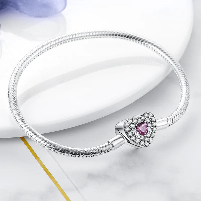 Pulseira para Berloques My Life em Prata - Coração com Pedras Brancas