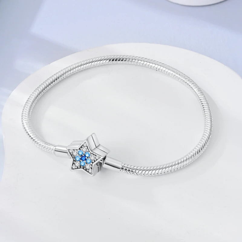Pulseira para Berloques My Life em Prata de Estrela com Pedras Azuis
