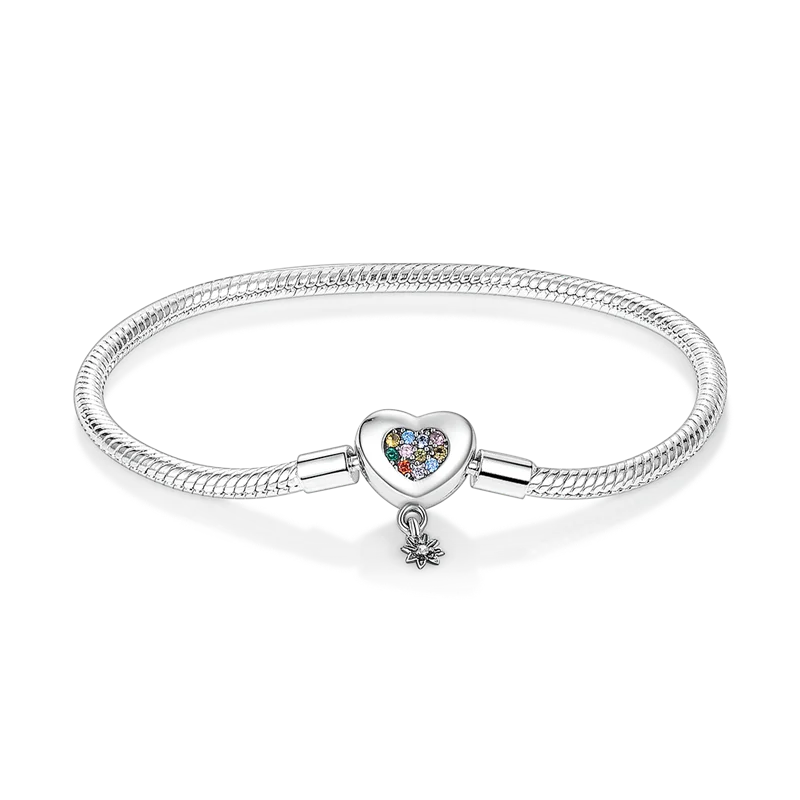 Pulseira para Berloques My Life em Prata de Coração com Pedras Coloridas
