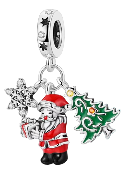Berloque My Life em Prata - Floco de Neve, Papai Noel e Árvore