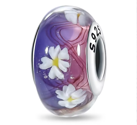 Separador de Berloques My Life em Prata - Roxo com Flores